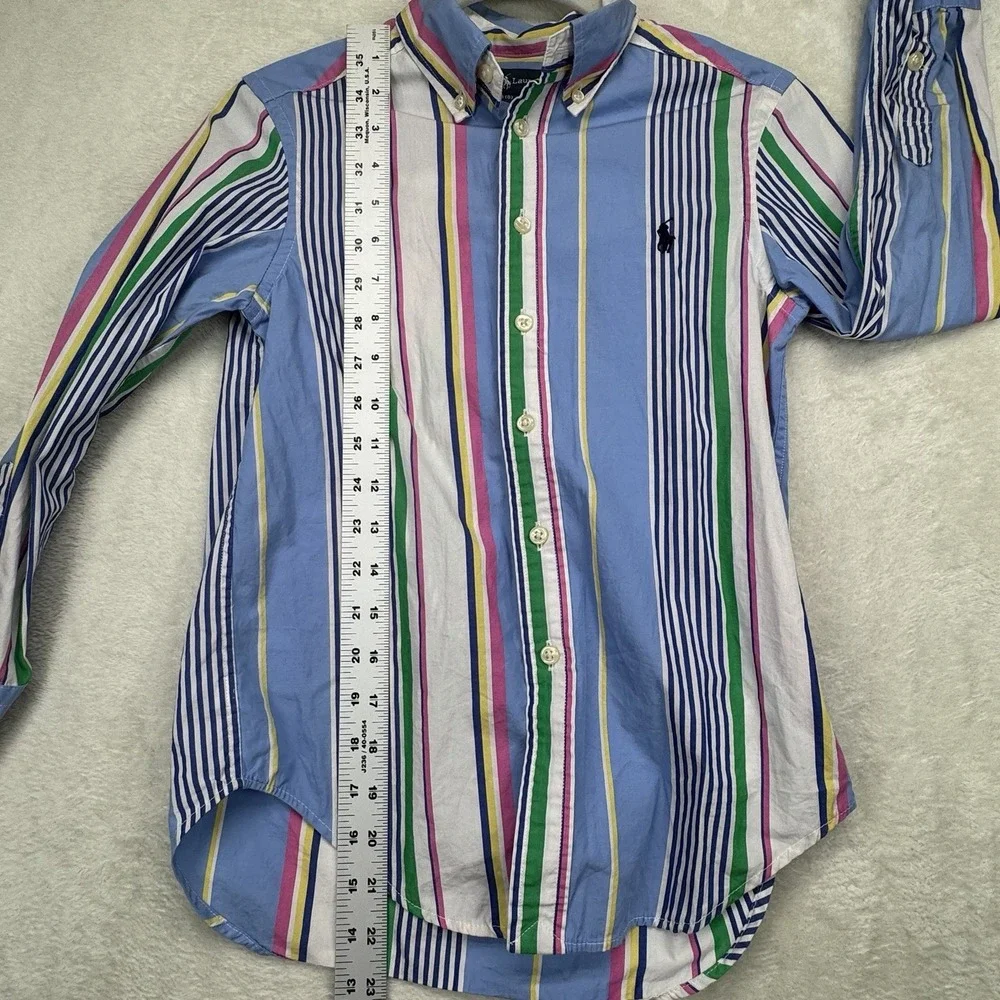 Ralph Lauren Kids Button Down Shirt Boys 8 Multicolor Striped Pony Logo